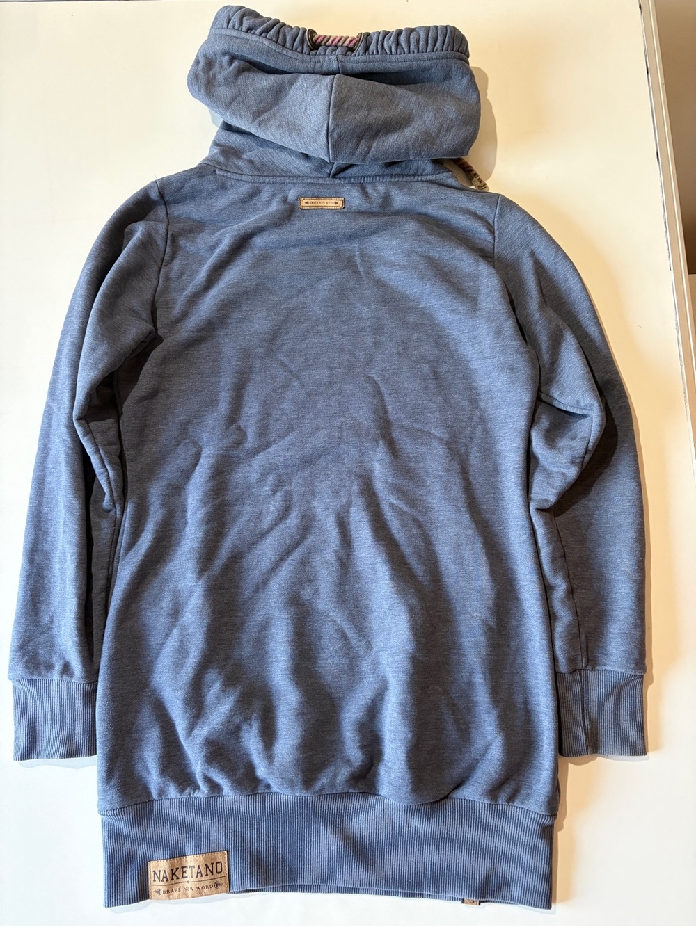 Naketano blue long hoodie hooded sweatshirt dress women’s large cowl neck - Picture 10 of 12